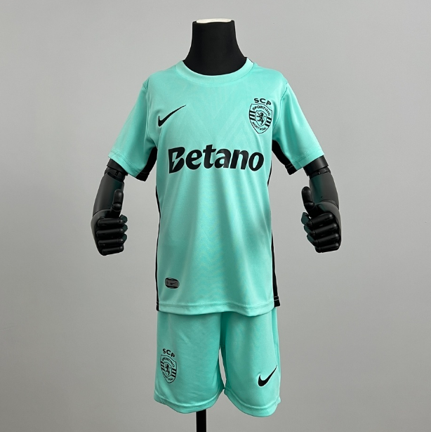 2025-26 Sporting Lisbon Kids Blue Third Soccer Kits Shirt With Shorts
